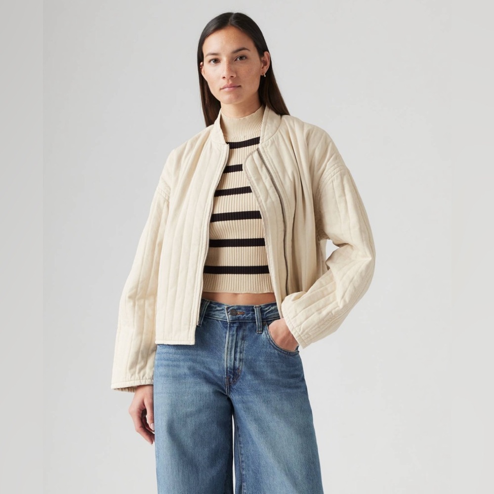 Women's LEVI'S Kennedy Quilted Cream Jacket XS $128 - Picture 2 of 6